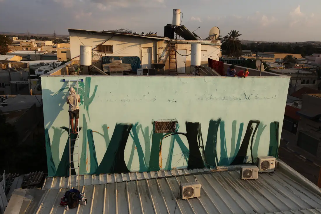 A rooftop mural