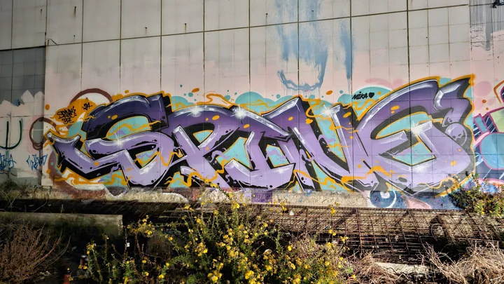 Purple lettering