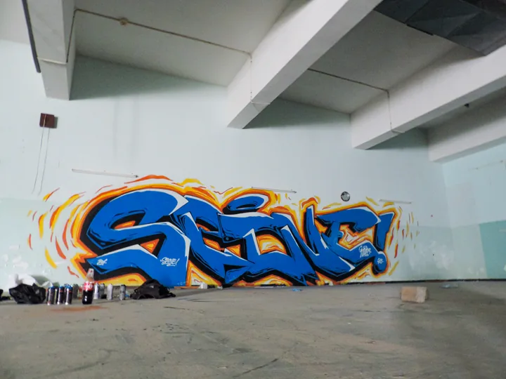 Blue lettering