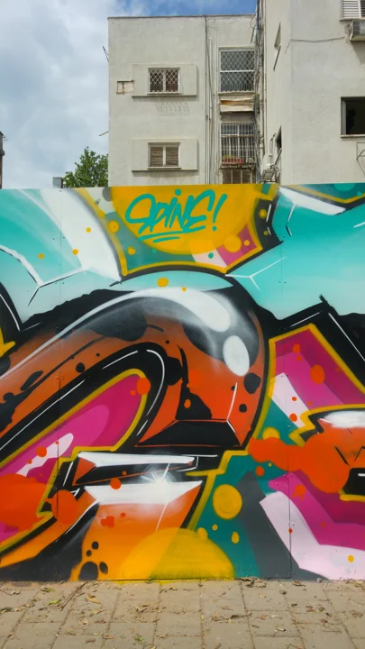 Finished graffiti lettering and the SPINE signature.