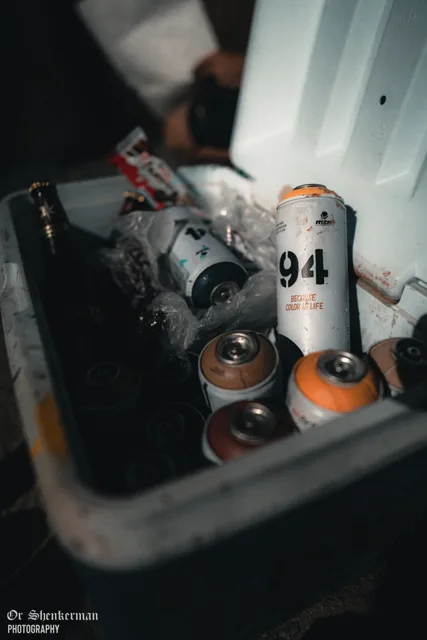 Paint cans in the work area