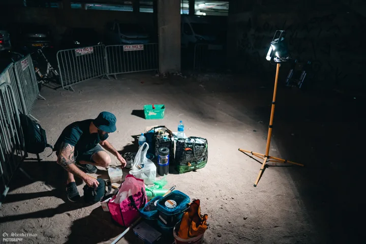 Preparing painting materials at night